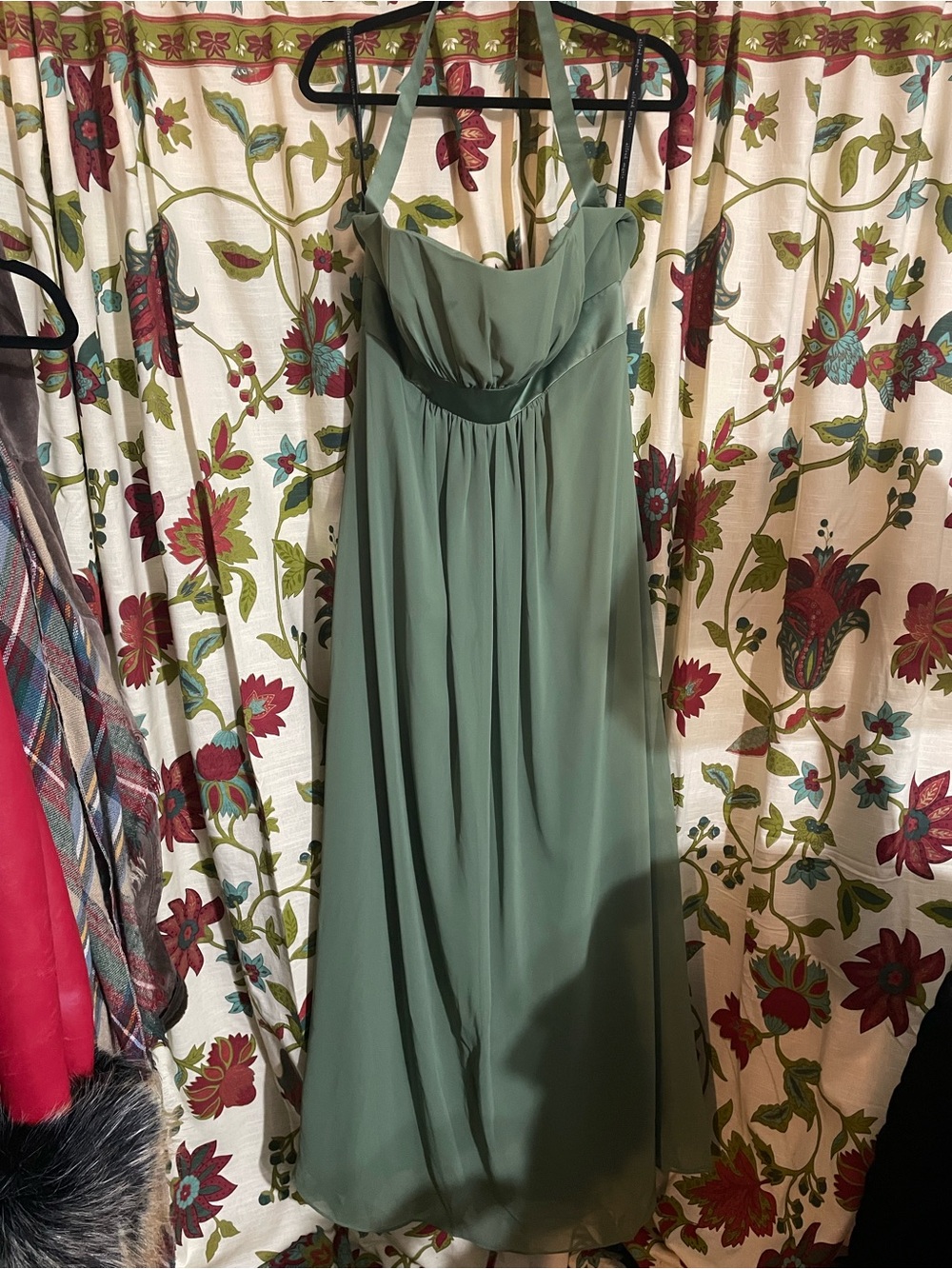 Alfred Angelo Sage Green Halter Chiffon Maxi Dress with Empire Waist